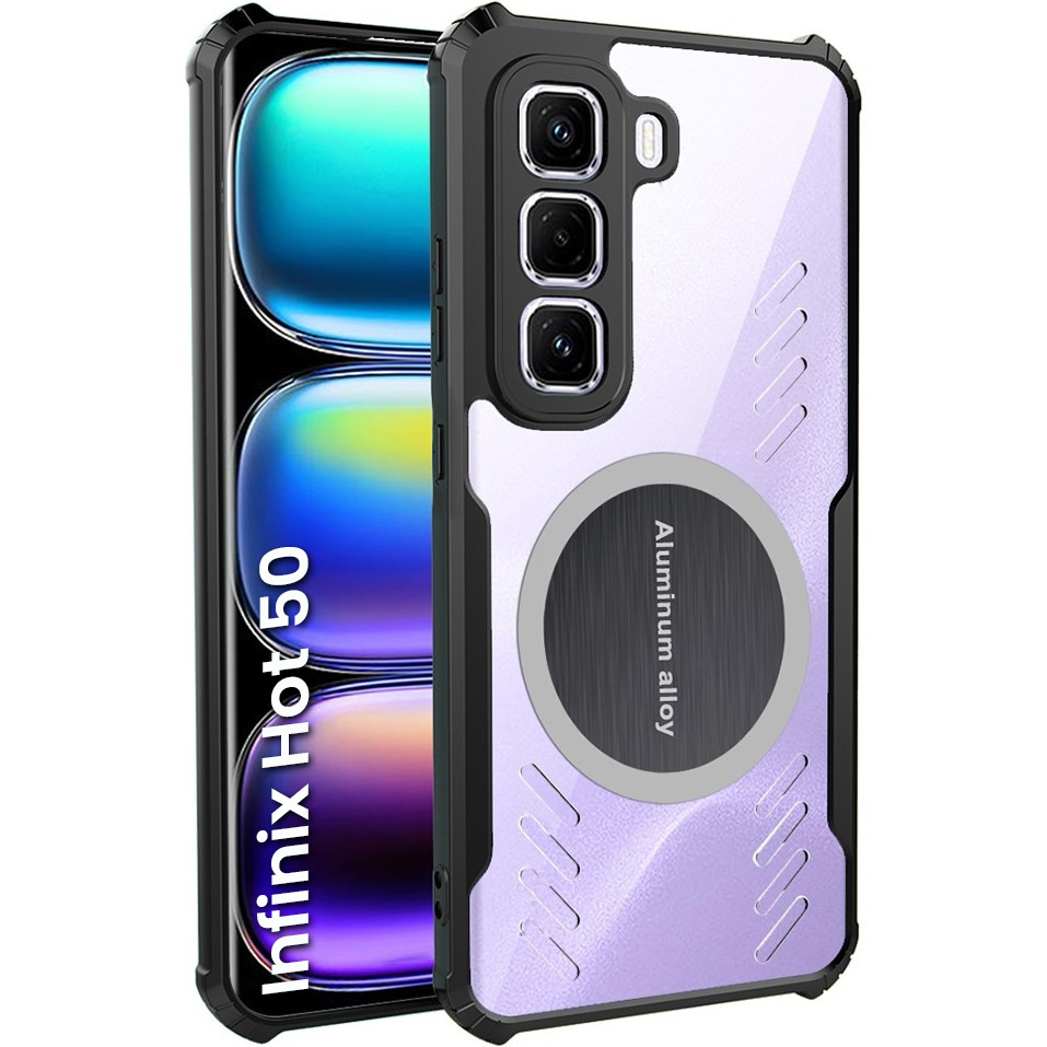 Schutzhülle Für Infinix Hot 50 4g, Mit Magnetplatte, Transparent/schwarz