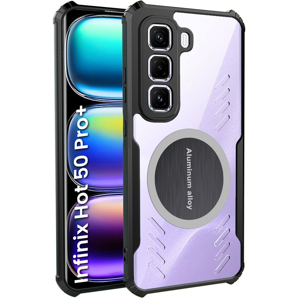 Schutzhülle Für Infinix Hot 50 Pro+ 4g, Mit Magnetplatte, Transparent/schwarz