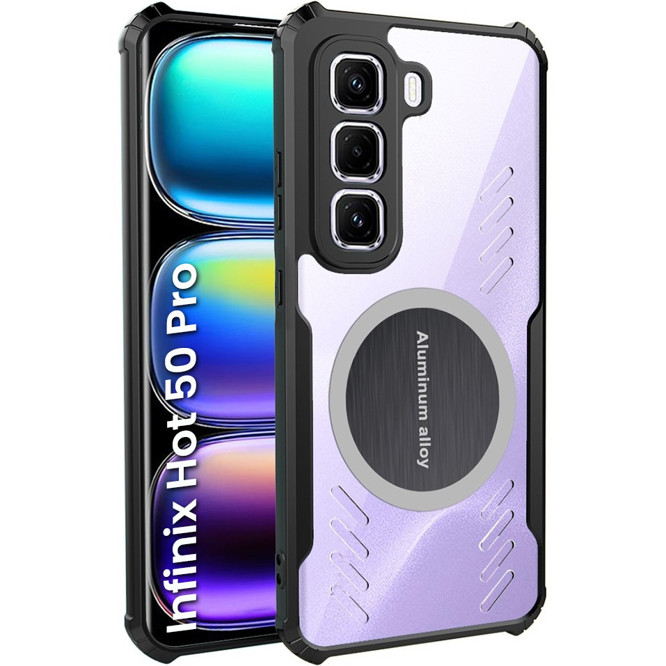Schutzhülle Für Infinix Hot 50 Pro 4g, Mit Magnetplatte, Transparent/schwarz