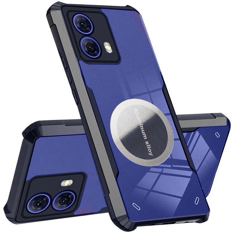 Schutzhülle Für Motorola Moto G85, Mit Magnetplatte, Transparent/schwarz