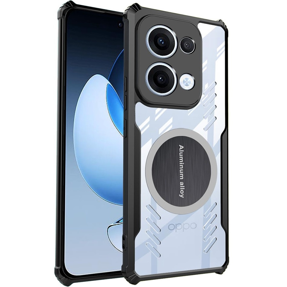 Schutzhülle Für Oppo Reno 13, Mit Magnetplatte, Transparent/schwarz