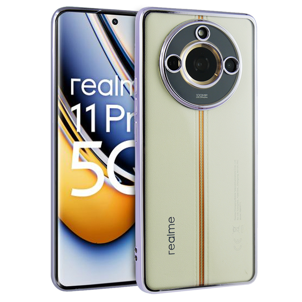 Schutzhülle Für Realme 11 Pro 5g / Pro+ 5g, Galvanisierter Rahmen, Transparent/lila