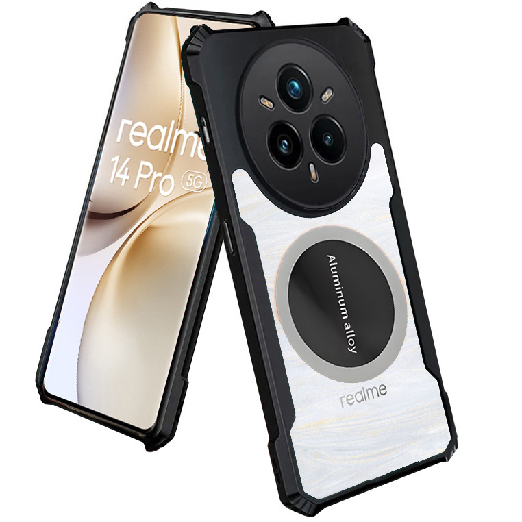 Hülle Für Realme 14 Pro 5g, Mit Magnetplatte, Transparent/schwarz