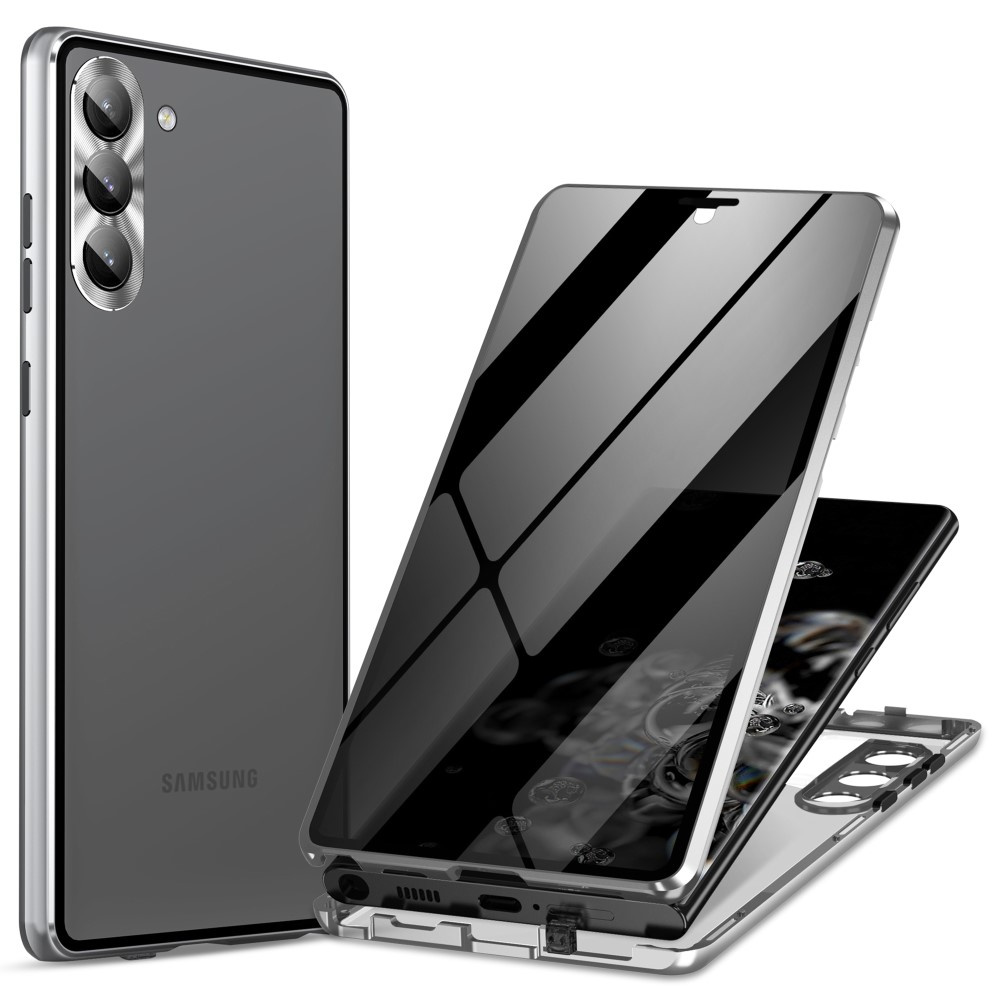 Schutzhülle Für Samsung Galaxy S24, Sichtschutz Durch Doppeltes Glas, Silber