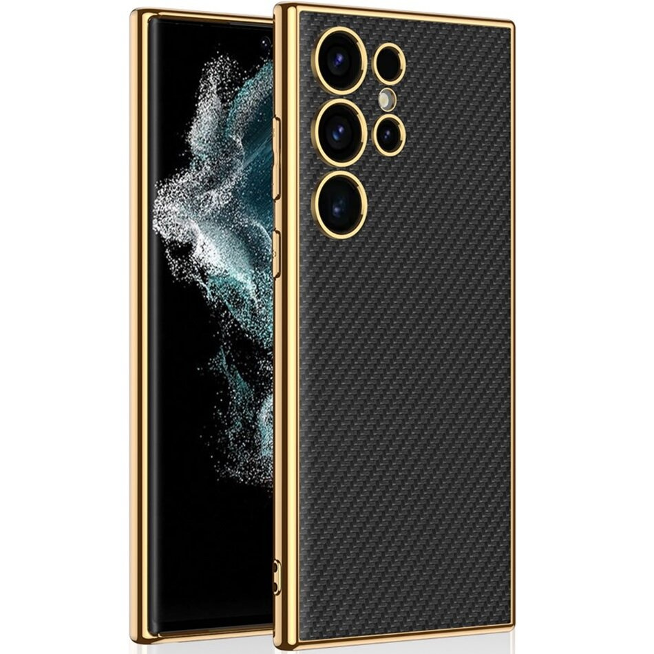 Schutzhülle Für Samsung Galaxy S24 Ultra, Electro Frame Lederhülle, Carbonschwarz