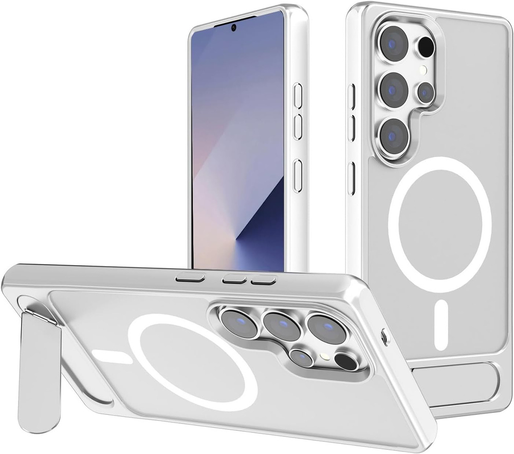 Schutzhülle Für Samsung Galaxy S25 Ultra, Matte Hülle Mit Ständer, Magsafe-kompatibel, Silber
