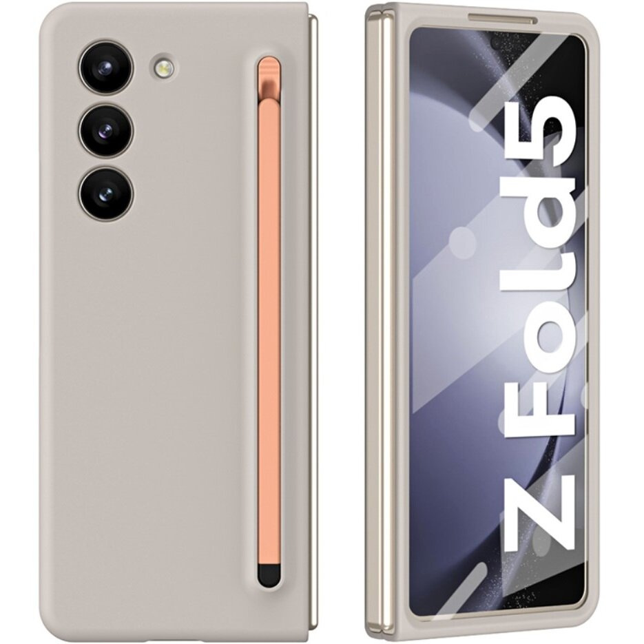 Samsung Galaxy Z Fold 5 5g Hülle Mit Glas Und Stift, Grau/rosa