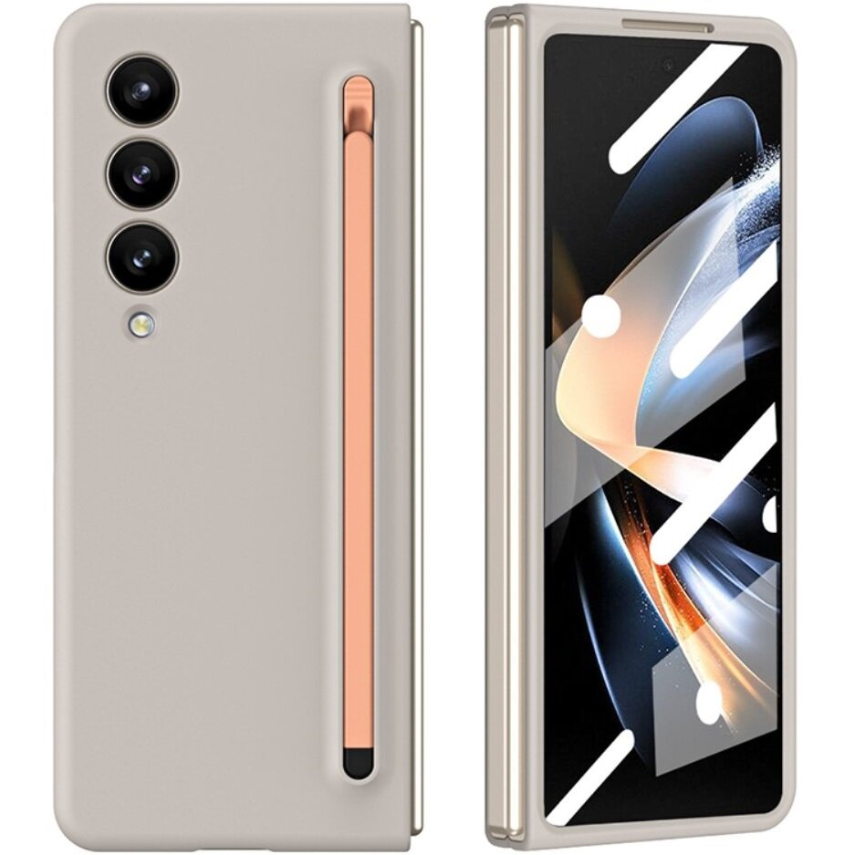 Samsung Galaxy Z Fold 4 5g Hülle Mit Glas Und Stift, Grau/rosa