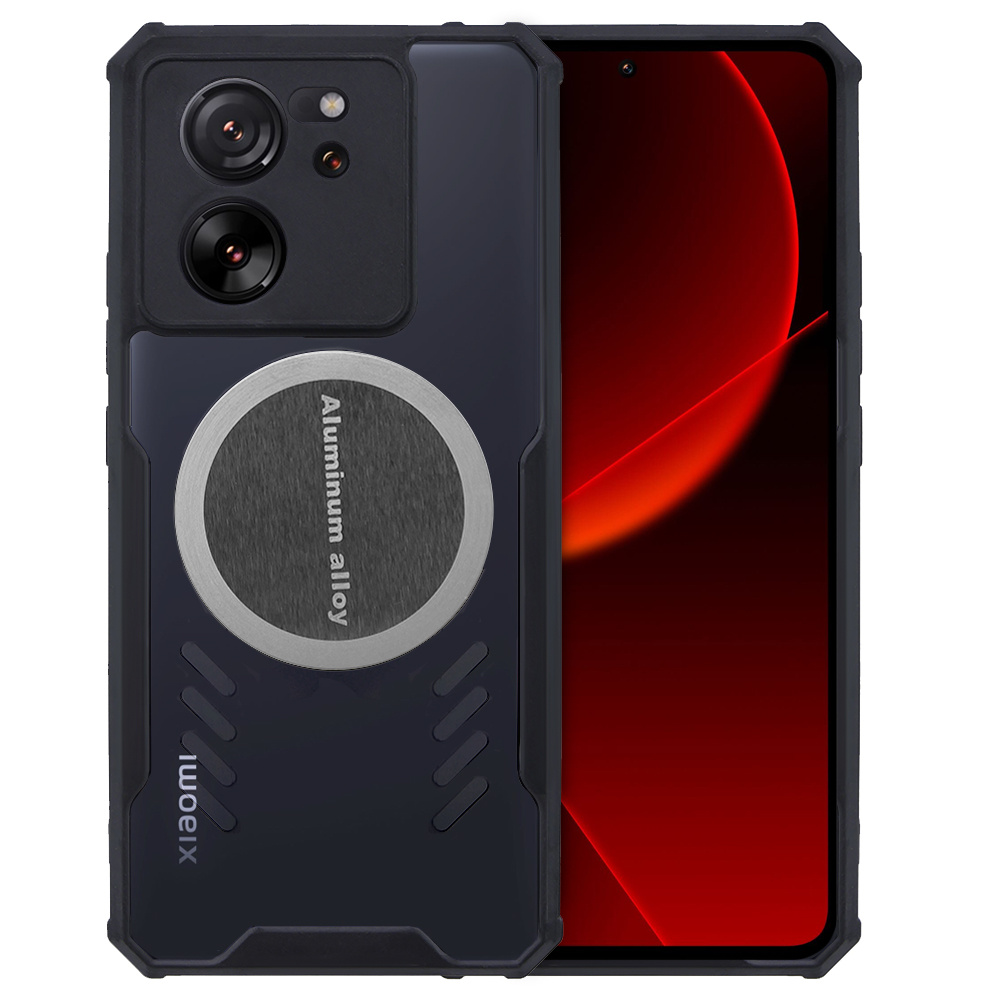 Schutzhülle Für Xiaomi 13t / 13t Pro, Mit Magnetplatte, Schwarz / Transparent