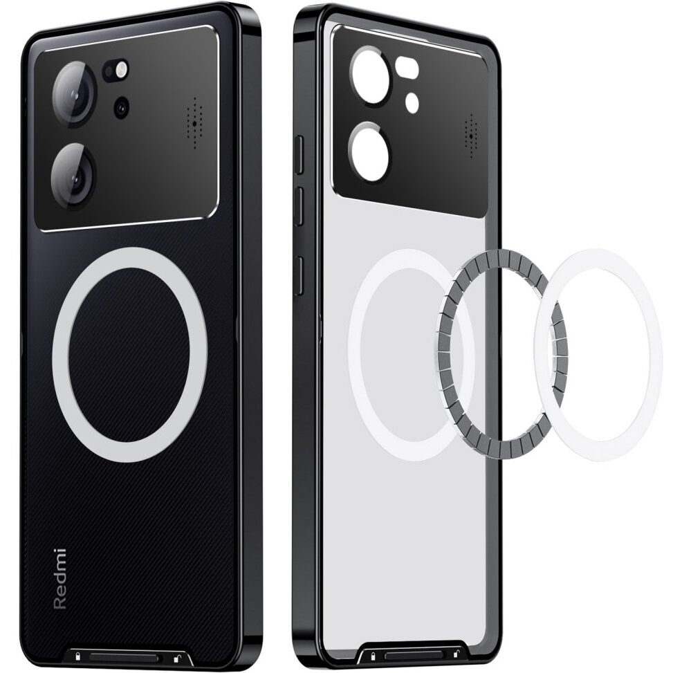 Schutzhülle Mit Kameraschutz Für Xiaomi 13t / 13t Pro, Camshield Magsafe, Transparent / Schwarz