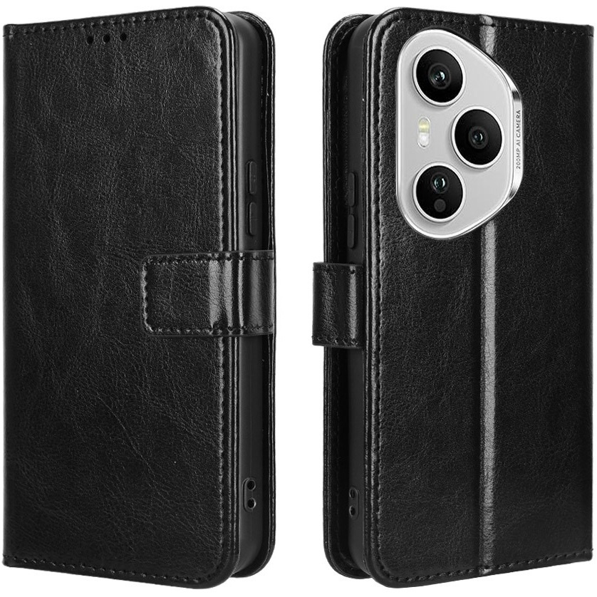 Honor 400 Pro 5g Flip Case, Crazy Horse Wallet, Schwarz