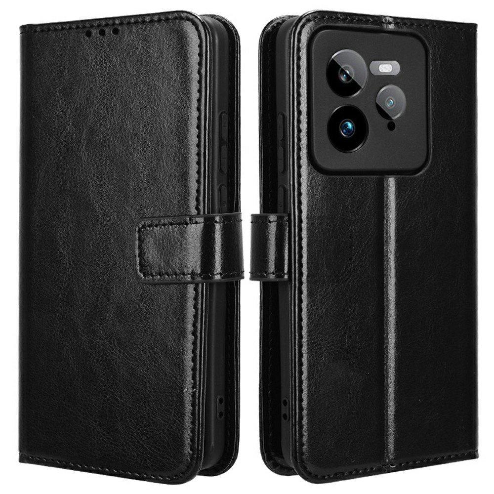 Realme Gt 7 Pro Crazy Horse Wallet Flip Case, Schwarz