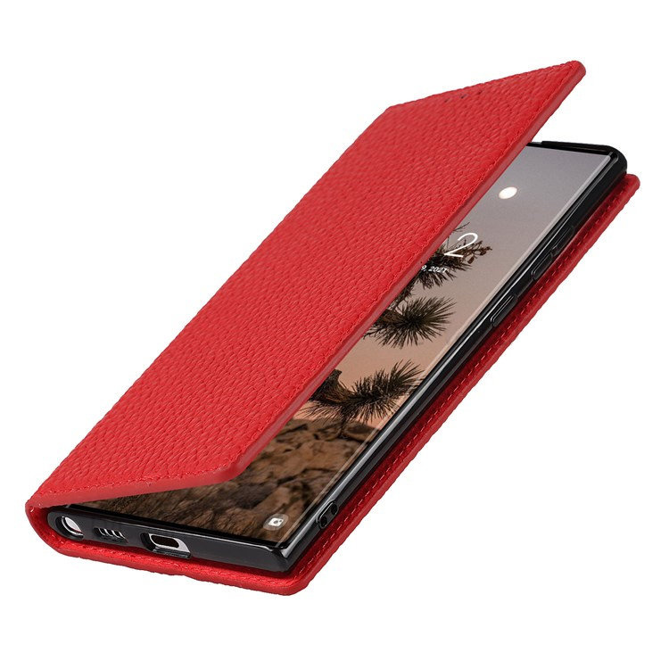 Lederhülle Für Samsung Galaxy S22 Ultra, Erbord Genarbtes Leder, Rot