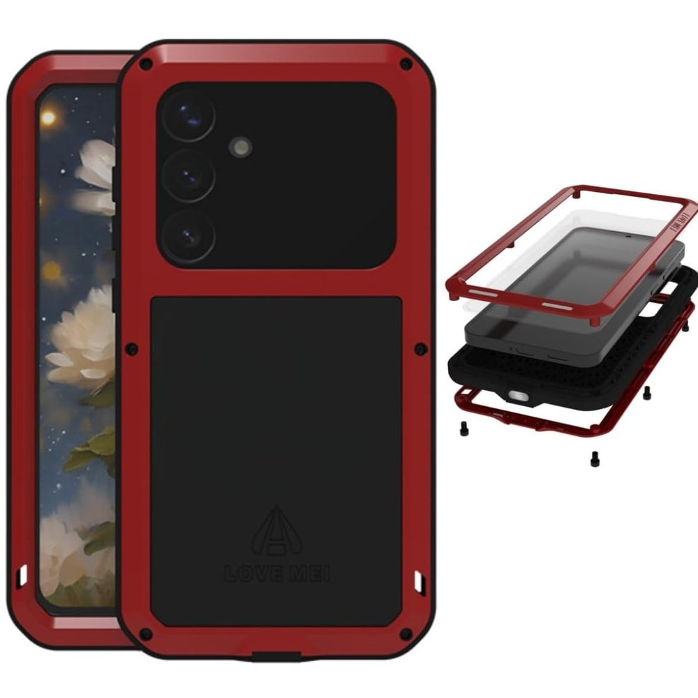 Love Mei Hülle Für Samsung Galaxy S25+ Plus, Mit Glas Geschützt, Rot