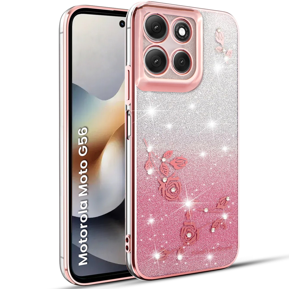 Schutzhülle Für Motorola Moto G56 5g, Glitzerblume, Roségold
