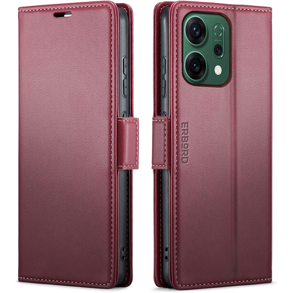 Oppo Reno 14 Hülle, Glänzendes Litschi, Klapphülle Mit Brieftaschenfunktion, Rot
