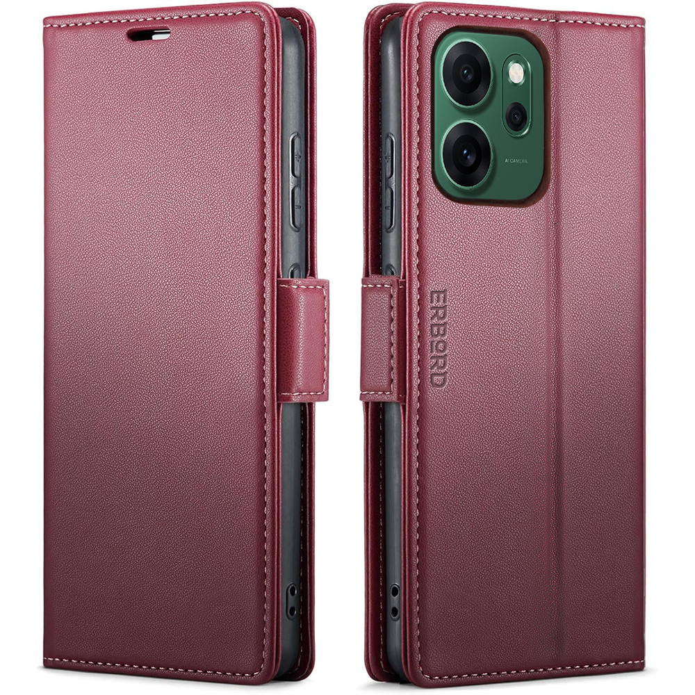Oppo Reno 14 F / 14 Fs Hülle, Glänzendes Litschi, Klapphülle Mit Brieftaschenfunktion, Rot