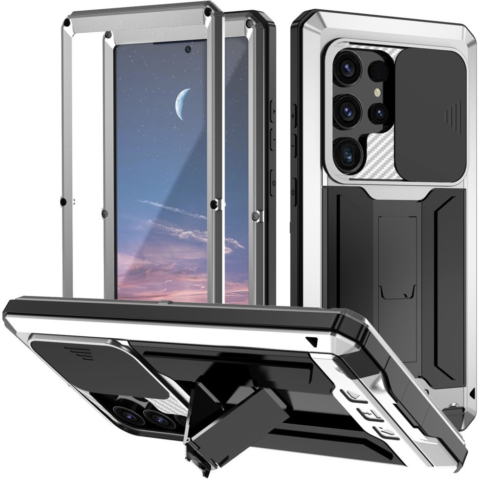 Gepanzertes Gehäuse Für Samsung Galaxy S25 Ultra, R-just, Mit Kameraauslöser Und Ständer, Silber
