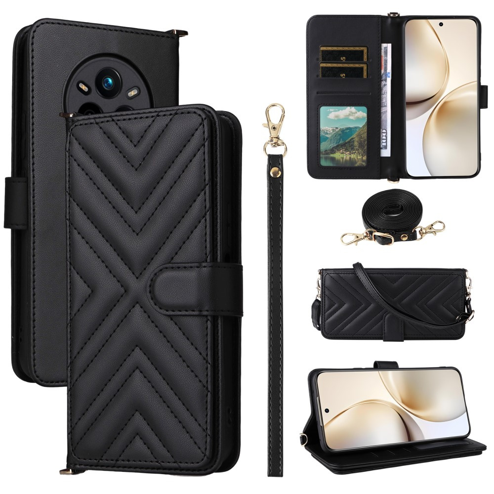 Realme 14 Pro+ 5g Flip Case, Crossbody Ledergeldbörse, Schwarz