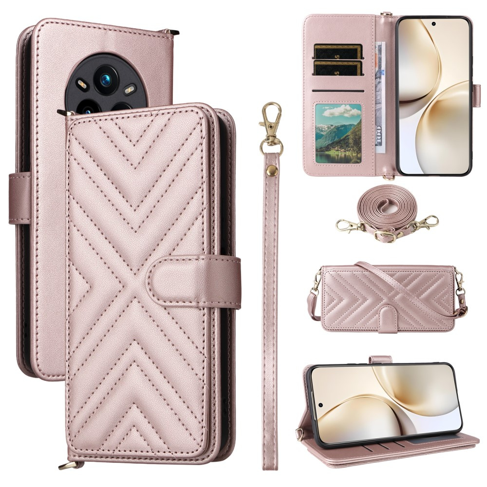 Realme 14 Pro+ 5g Flip Case, Crossbody Ledergeldbörse, Roségold