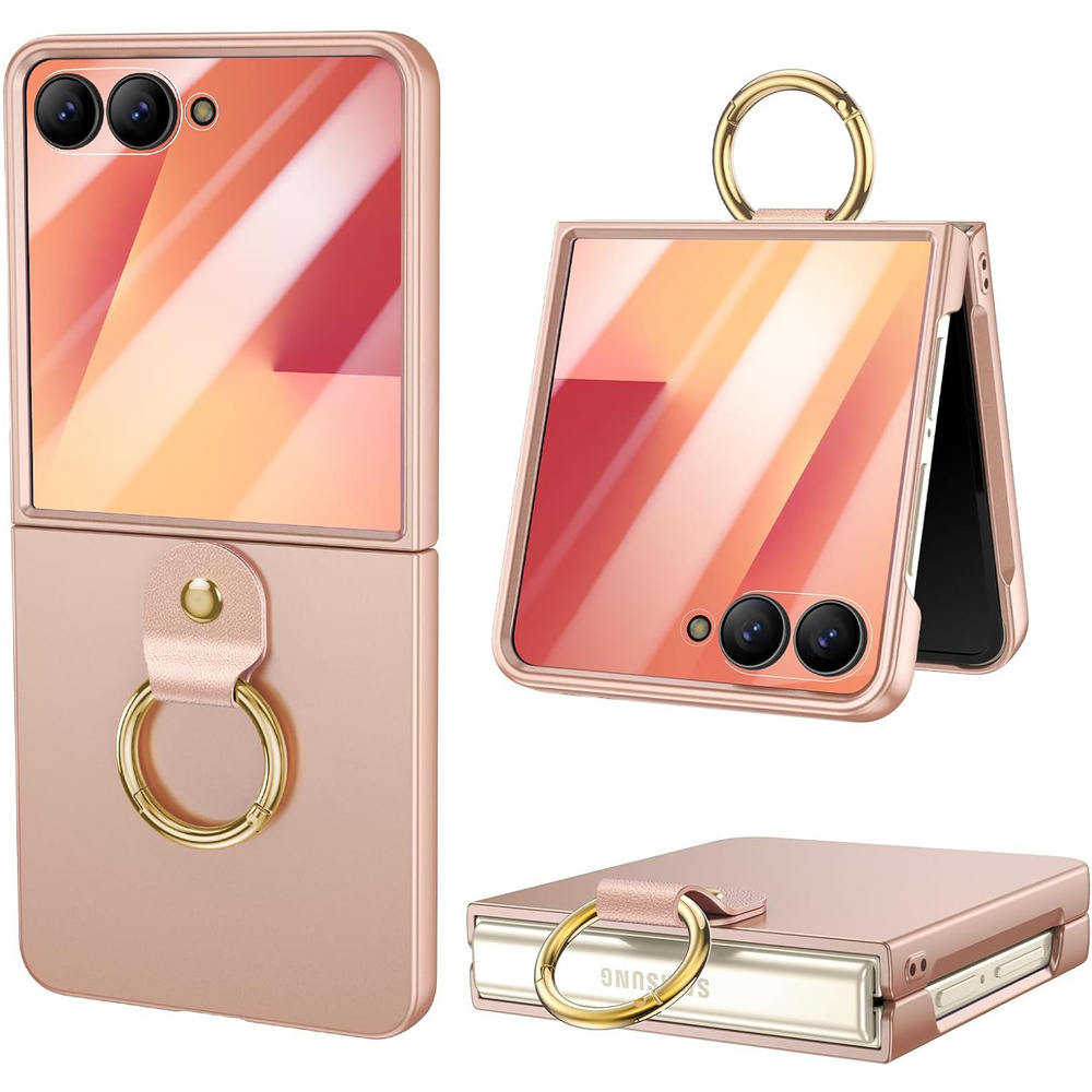 Ringhalter-hülle Für Samsung Galaxy Z Flip7 5g, Mit Glas Für Das Außendisplay, Gold