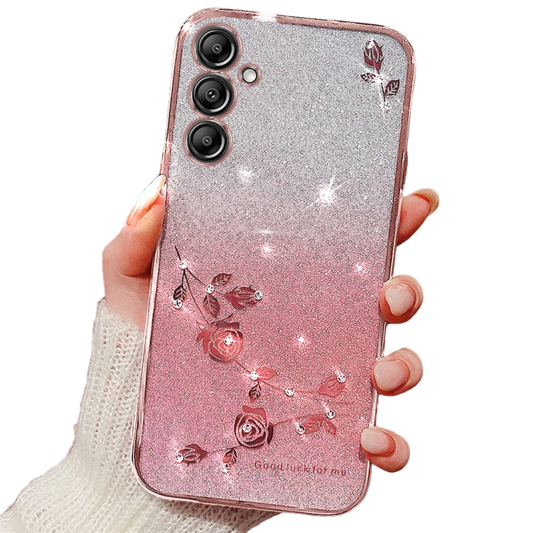 Samsung Galaxy A25 Hülle, Glitzerblume, Roségold