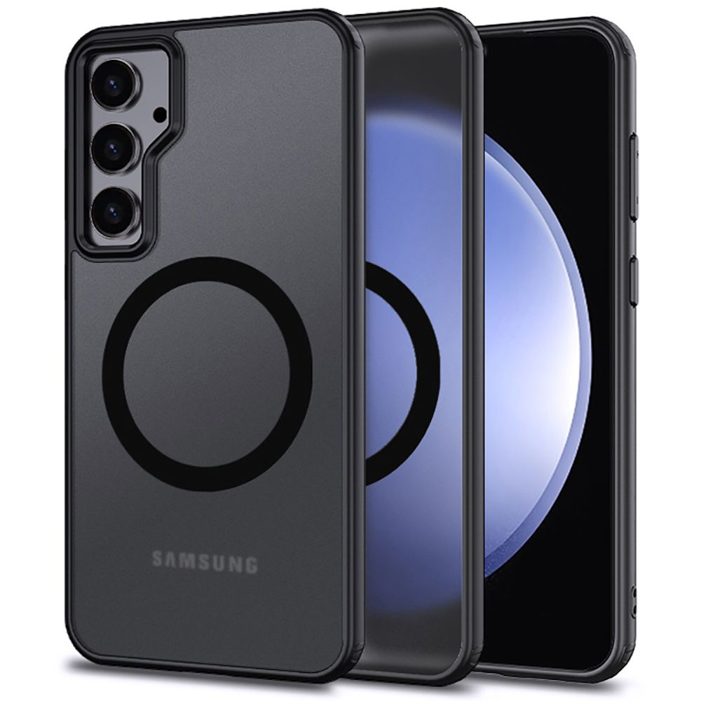 Samsung Galaxy S23 Fe Fusion Hybrid-hüllenset, Magsafe, Schwarz + Displayschutzfolie + Kameraschutzfolie, Transparent