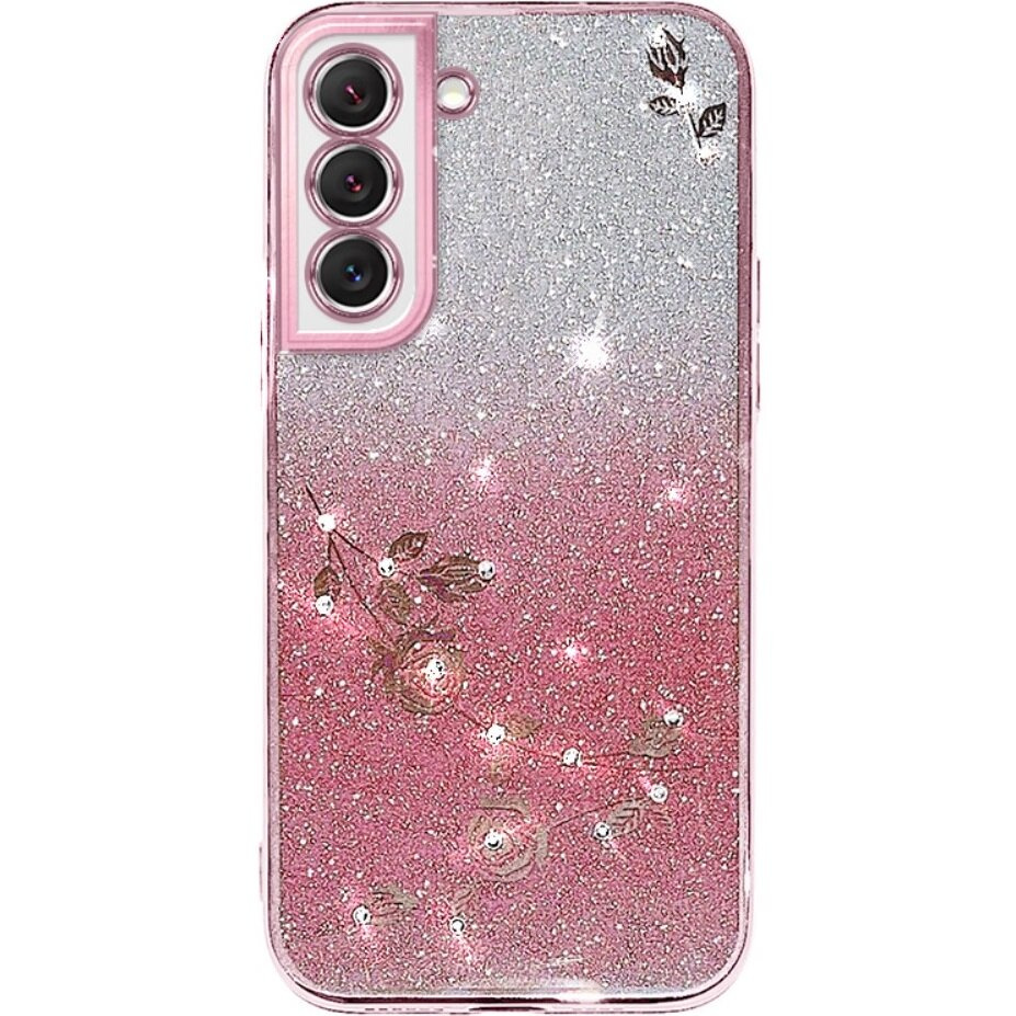 Samsung Galaxy S22 Hülle, Glitzerblume, Roségold