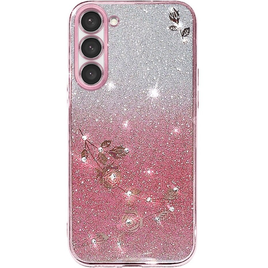 Samsung Galaxy S23 Hülle, Glitzerblume, Roségold