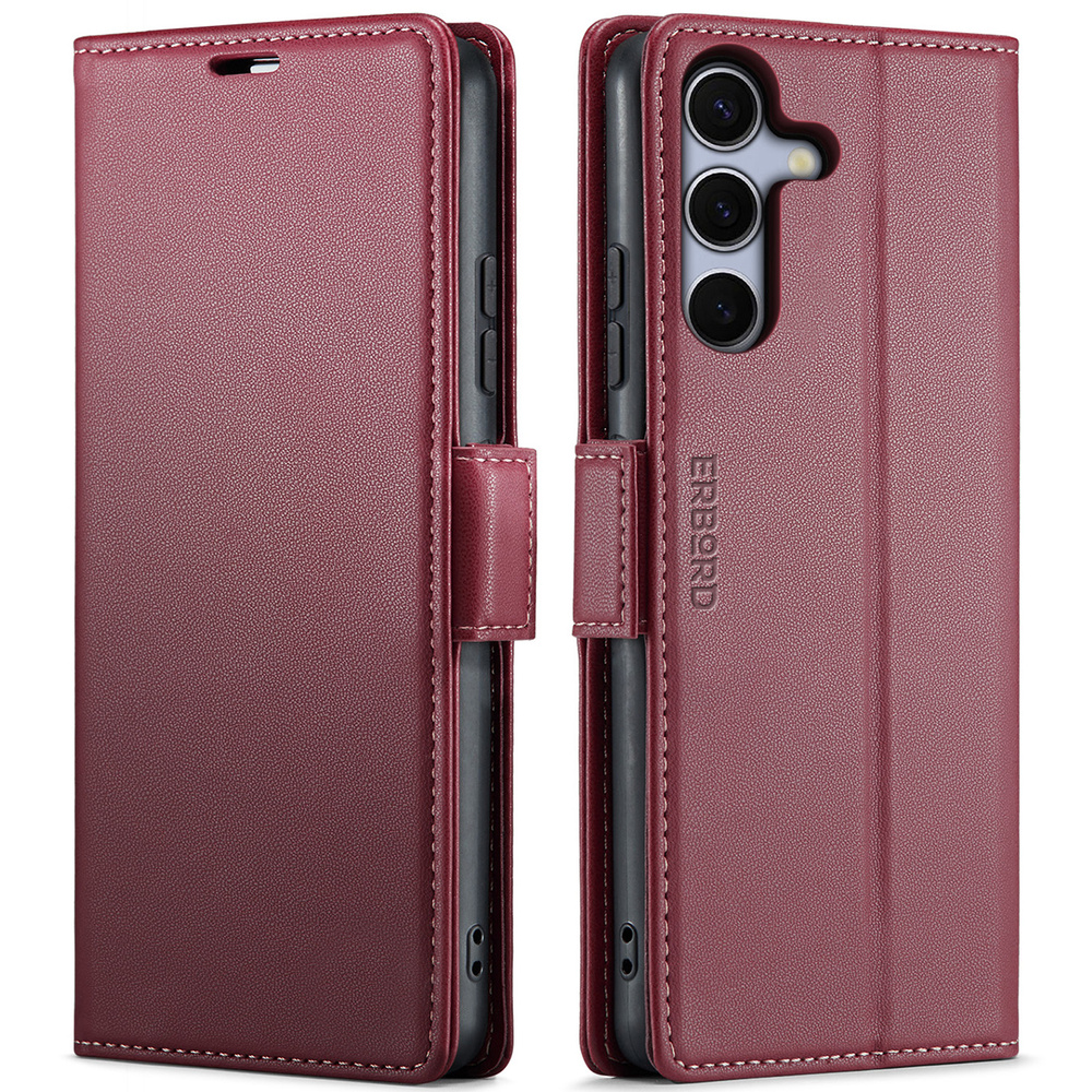 Samsung Galaxy S25 Fe Hülle, Glänzendes Litschi, Klapphülle Mit Brieftaschenfunktion, Rot