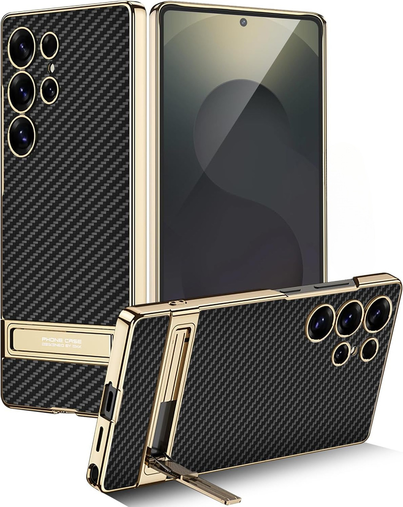 Schutzhülle Für Samsung Galaxy S25 Ultra, Electro Frame Leder, Mit Ständer, Carbonschwarz