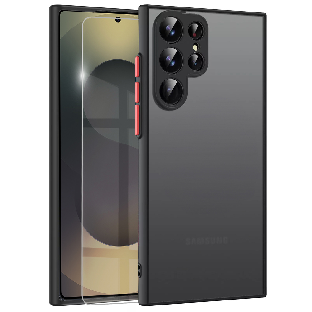 Silikonhülle Für Samsung Galaxy S25 Ultra, Mit Kameraschutz, Transparent/schwarz + 9h-glas Für Den Bildschirm