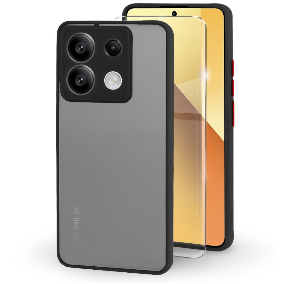Silikonhülle Für Xiaomi Redmi Note 13 5g, Mit Kameraschutz, Transparent/schwarz + 9h-gehärtetes Glas