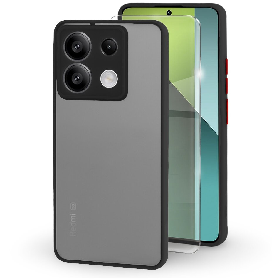 Silikonhülle Für Xiaomi Redmi Note 13 Pro 5g, Mit Kameraschutz, Transparent/schwarz + 9h-gehärtetes Glas