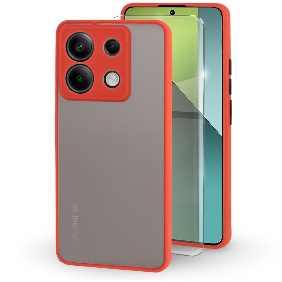 Silikonhülle Für Xiaomi Redmi Note 13 Pro 5g, Mit Kameraschutz, Transparent/rot + 9h-gehärtetes Glas