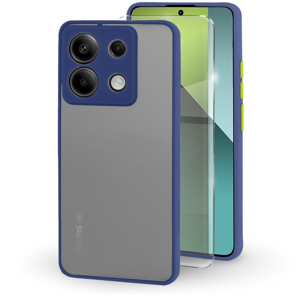 Silikonhülle Für Xiaomi Redmi Note 13 Pro 5g, Mit Kameraschutz, Transparent/blau + 9h-gehärtetes Glas