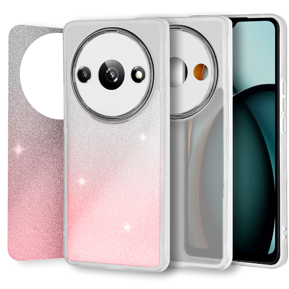 Hülle Für Xiaomi Redmi A3, Glitzerpuder, Weiß/rosa