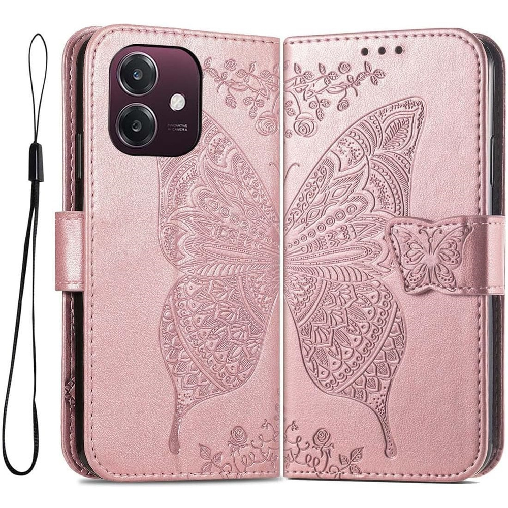 Klapphülle Für Oppo A40 / Oppo A40m, Schmetterling, Roségold