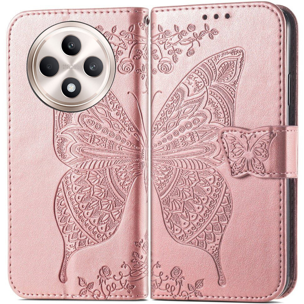 Klapphülle Für Oppo Reno 12fs / 12f, Schmetterling, Roségold