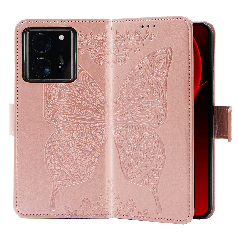 Klapphülle Für Xiaomi 13t / 13t Pro, Schmetterling, Roségold