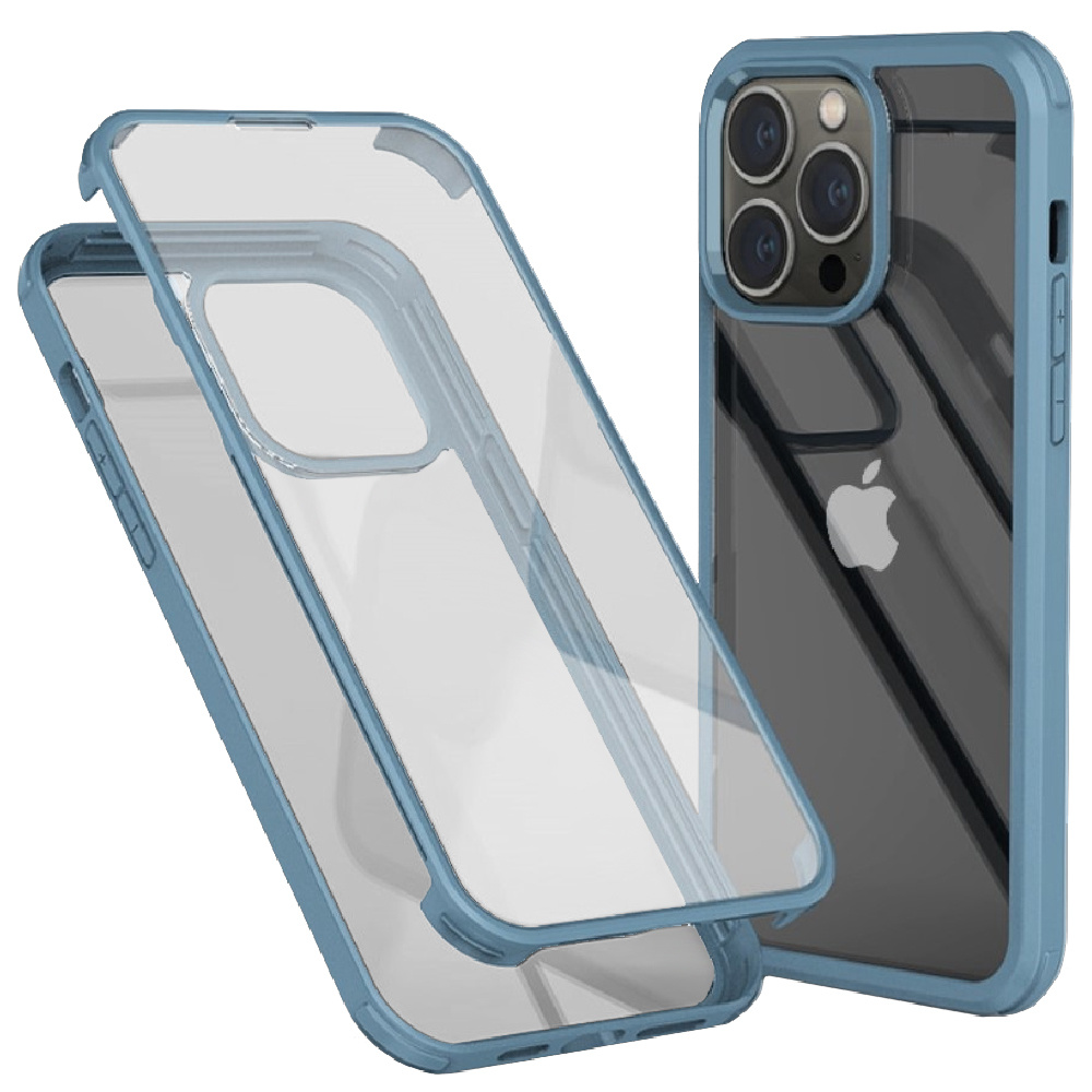 Schutzhülle Mit Gehärtetem Glas Und Tpu-rahmen Für Iphone 14 Pro Max, Hellblau