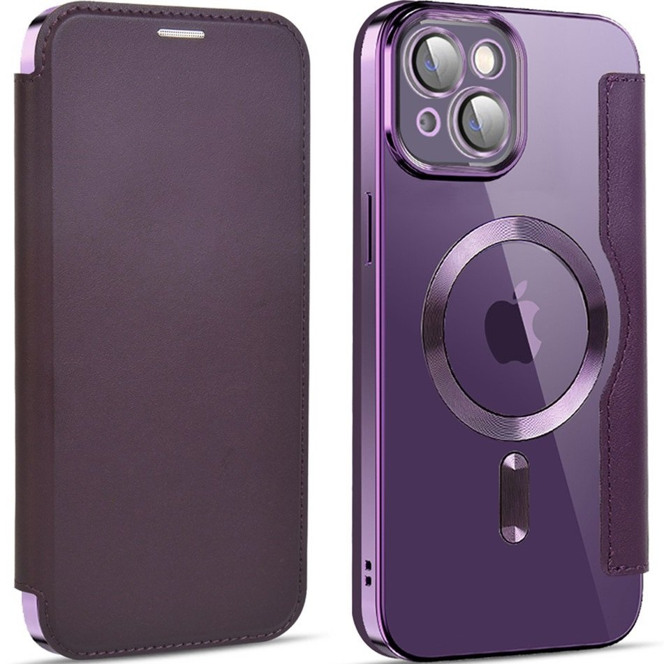 Iphone 13 Flip Case, Rfid Wallet Magsafe Mit Kameraschutz, Lila