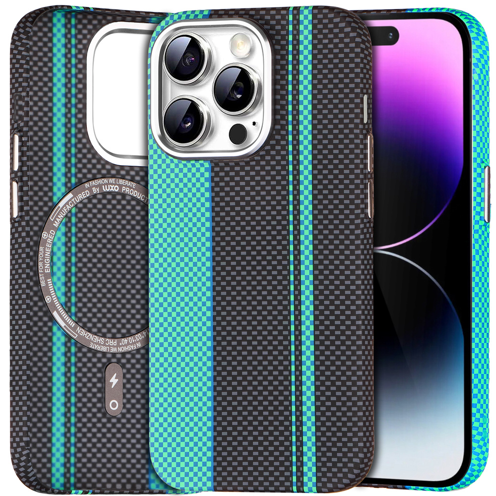 Iphone 14 Pro Max Hülle, Carbonfaser Magsafe, Schwarz/blau