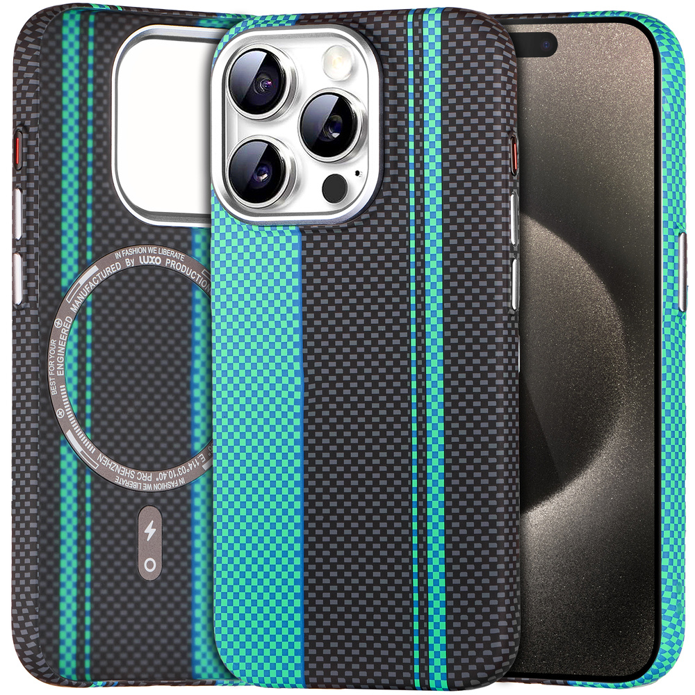 Iphone 15 Pro Max Hülle, Carbonfaser Magsafe, Schwarz/blau