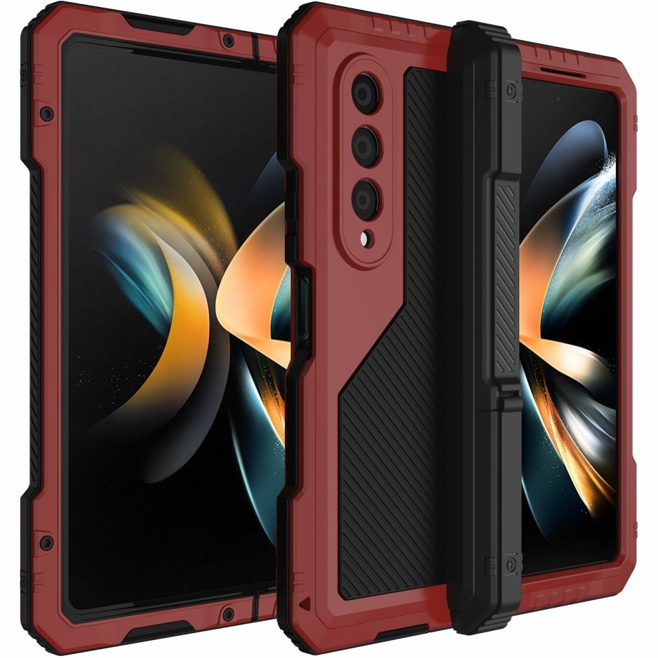 Gepanzerte Schutzhülle Für Samsung Galaxy Z Fold 4 5g, Aluminium, Mit Ständer Und Stifthalterung, Rot