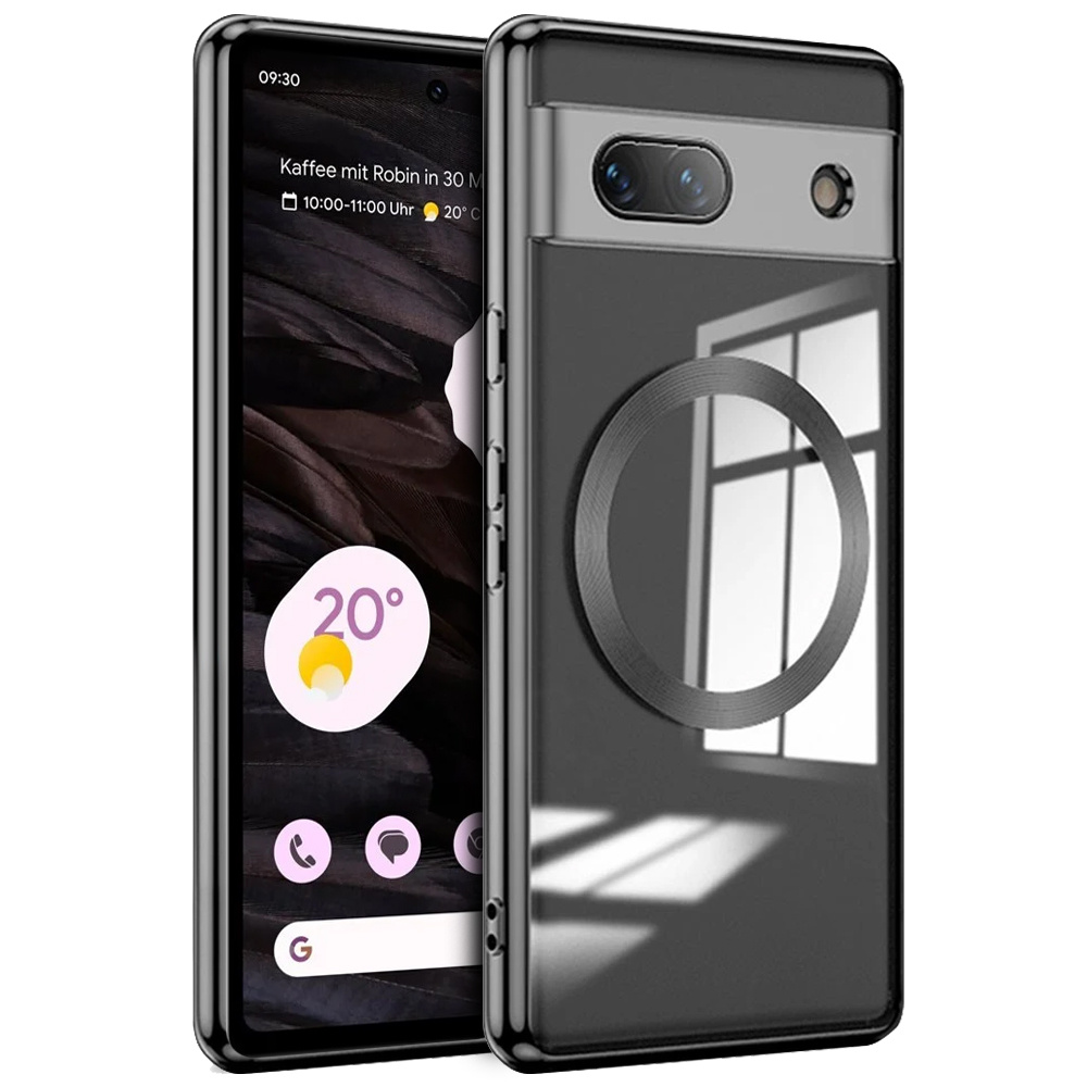 Google Pixel 7a Hülle Mit Kameraschutz, Magsafe-kompatibel, Transparent Mit Schwarzem Rahmen