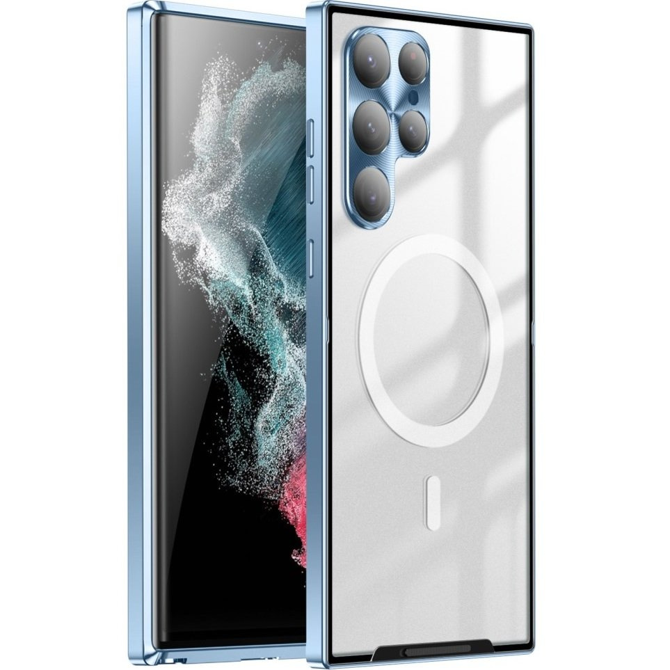 Samsung Galaxy S22 Ultra Kameraschutzhülle, Camshield Magsafe, Transparent/blau