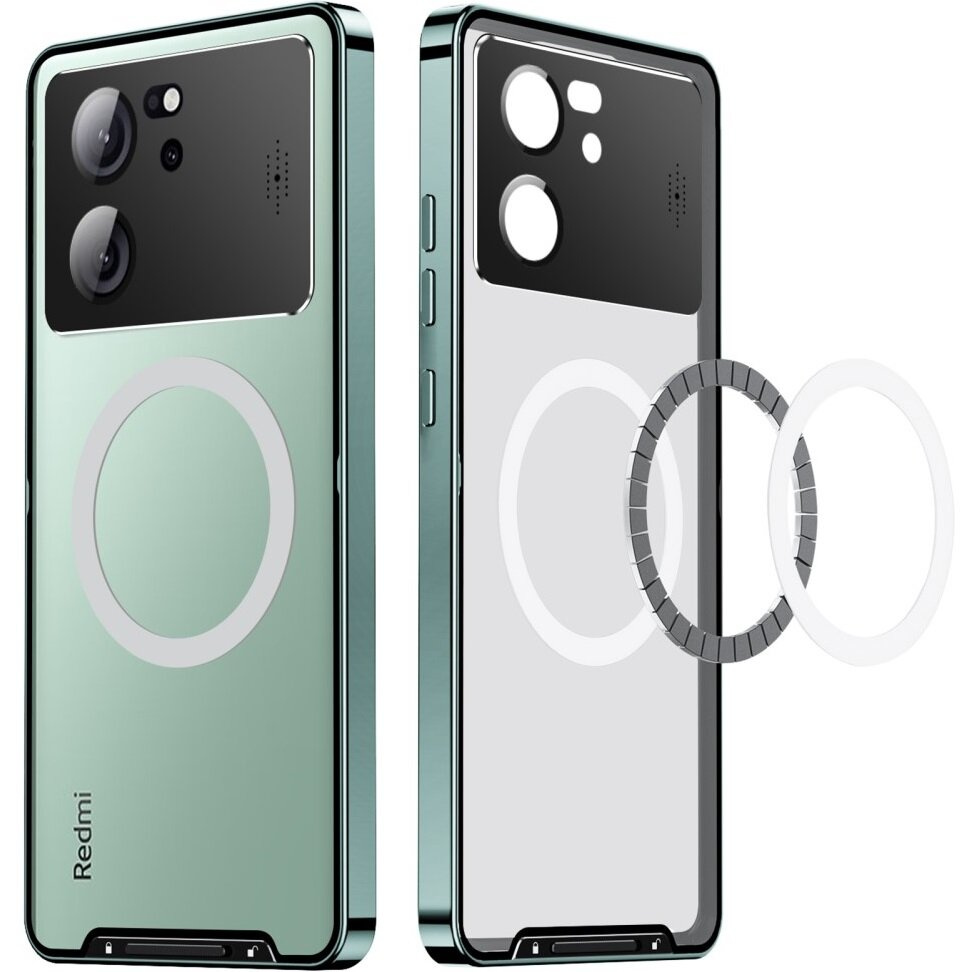 Schutzhülle Mit Kameraschutz Für Xiaomi 13t / 13t Pro, Camshield Magsafe, Transparent / Grün