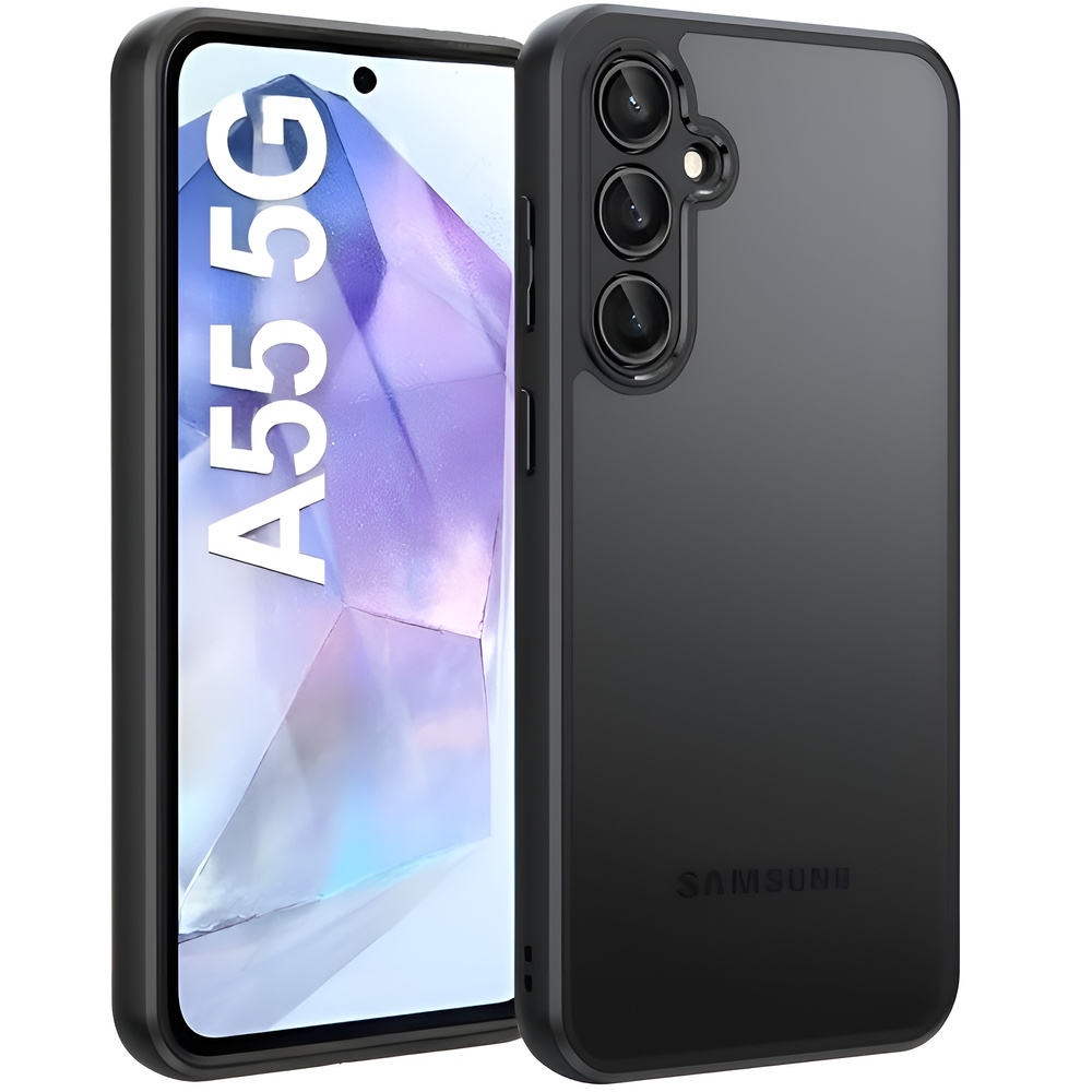 Samsung Galaxy A55 5g Matte Hybrid-hülle Mit Kameraschutz, Transparent/schwarz