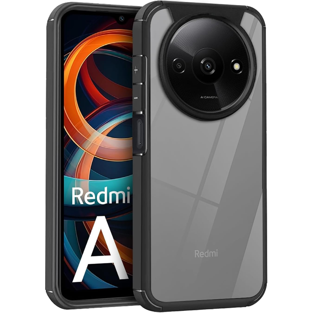 Xiaomi Redmi A3 Fusion Hybrid-hülle Mit Kameraschutz, Transparent/schwarz